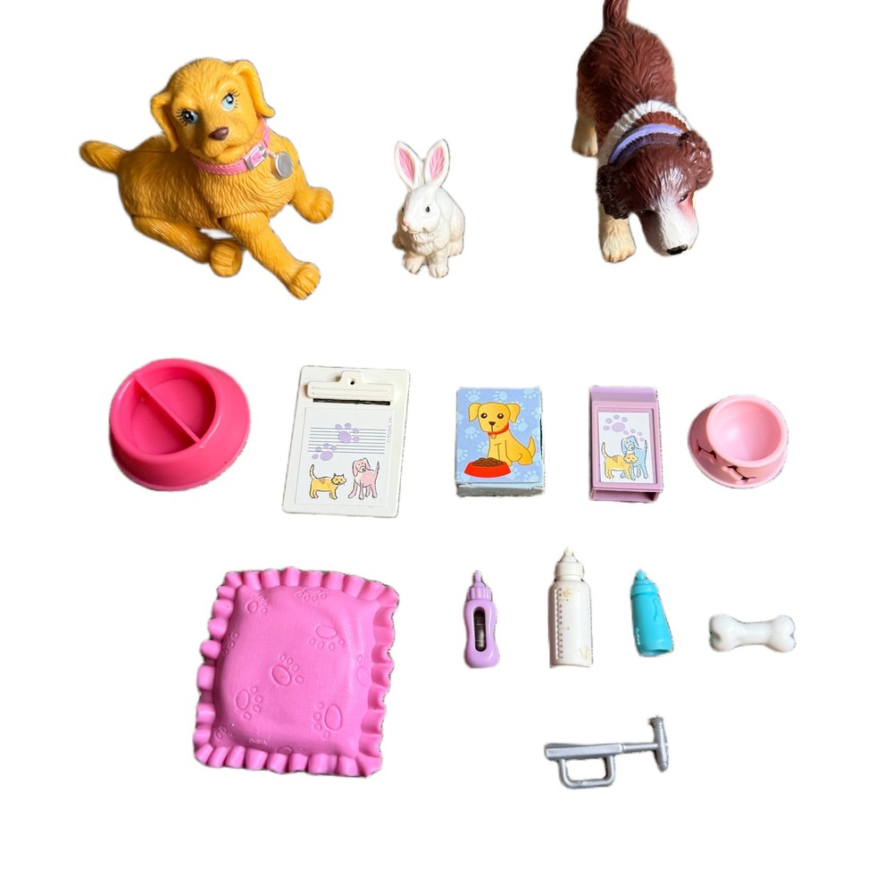 Barbie Toy Pet Care Set Dogs Bunny Rabbit Accessories Bed Bowls Bottles 15pc Lot